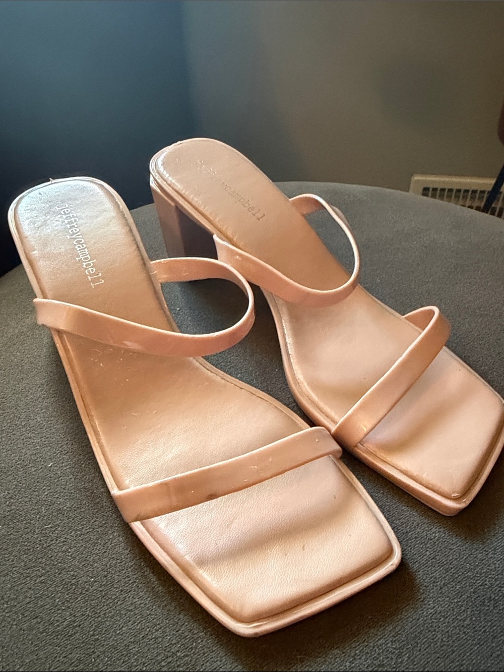 Jeffrey Campbell Blush Pink Square-Toe Double-Strap Block Heels Womens 8 Jelly